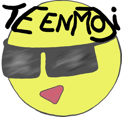 Gemalter gelber Smiley mit schwarzer Sonnenbrille und herausgestreckter Zunge, auf der Stirn der Schriftzug TeenMoji