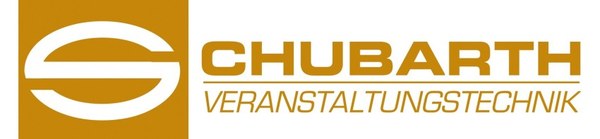 Schriftzug-Logo der Firma Schubarth Veranstaltungstechnik in Gold und Weiß