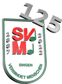 Jubiläumslogo zum 125-jährigen Bestehen: das Vereinswappen mit den Jahreszahlen 1887 und 2012, einer silbernen 125 und dem Motto „Singen verbindet Menschen“