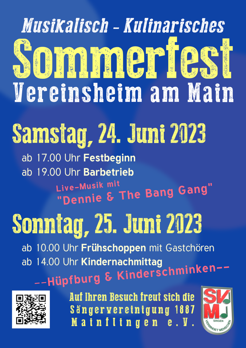 Plakat zum musikalisch-kulinarischen Sommerfest am Vereinsheim am Main am 24. und 25. Juni 2023