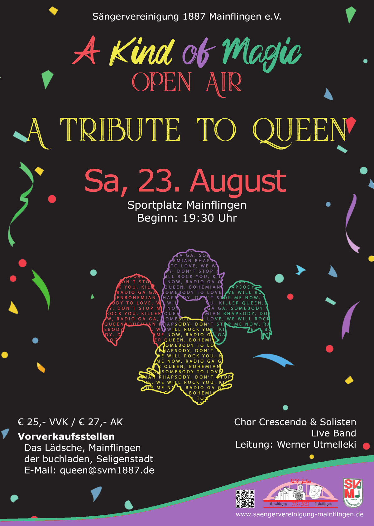 Ankündigungsplakat „A Kind of Magic Open Air – A Tribute to Queen“ mit Termin, Ort und Vorverkaufsinformationen