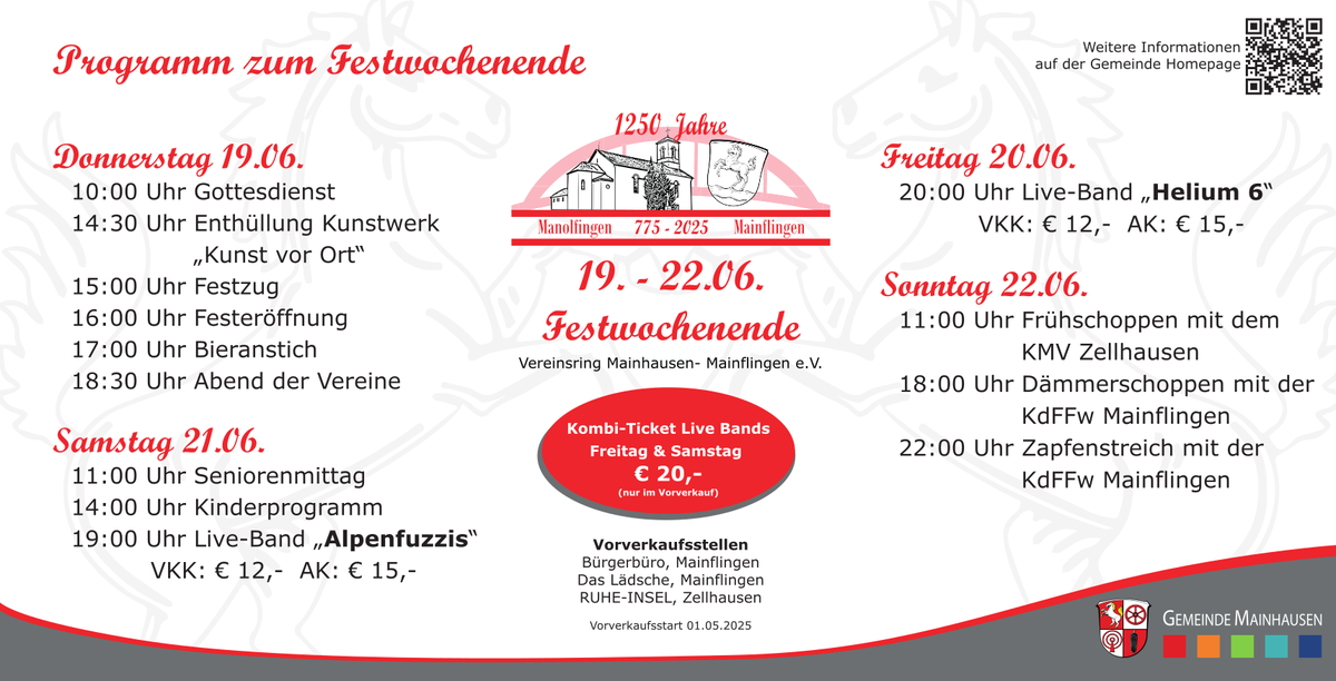 Programmübersicht zum Festwochenende „1250 Jahre Mainflingen“ vom 19. bis 22. Juni