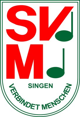 Früheres Vereinswappen in flachem Rot und Grün mit den Buchstaben SVM, zwei Noten und dem Wahlspruch „Singen verbindet Menschen“