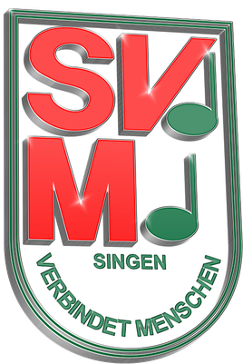 Wappenförmiges Vereinslogo mit den roten Buchstaben SVM, zwei grünen Noten und dem Wahlspruch „Singen verbindet Menschen“